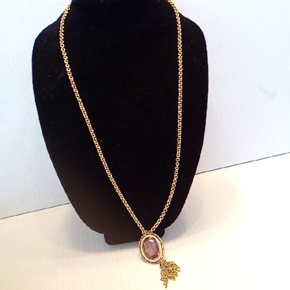 Elegant GoldtonebNecklace with Purple Pendant